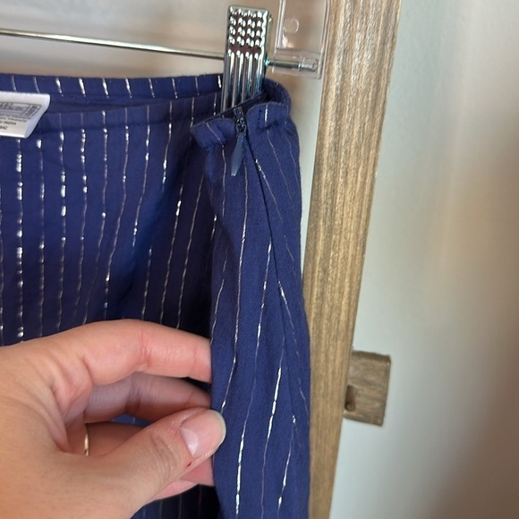 Couleurs d’ ete Blue and Metallic Silver Prairie Skirt with Side Zip Size 14 GUC - Picture 5 of 17